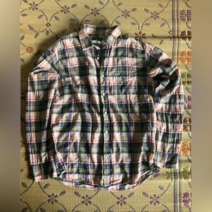 Banana Republic Plaid Linen Blend Shirt- Effortless Refined Comfort - size M